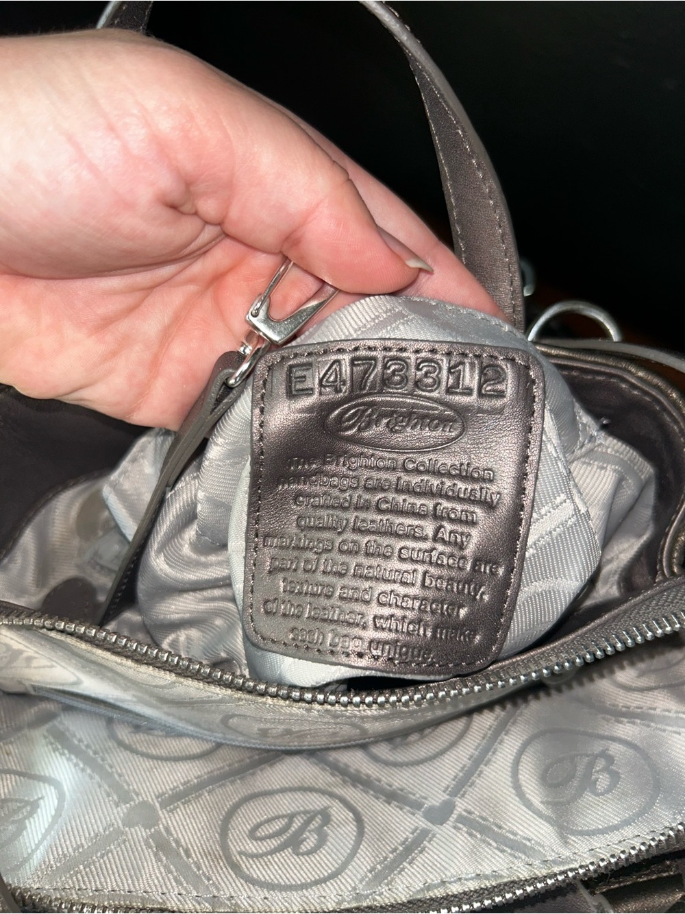 Vintage Brighton Metallic Pewter & Olive Croc Embossed Leather Backpack Handbag. - Picture 15 of 16